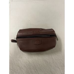 Vintage Genuine Dopp Travel Kit Toiletry Bag Sienna Cowhide Leather Zipper Top